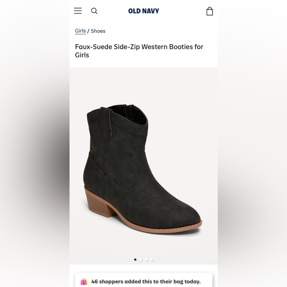 NWT! Old Navy Girl’s Faux-Suede Side-Zip Western Boots in Black Size 13